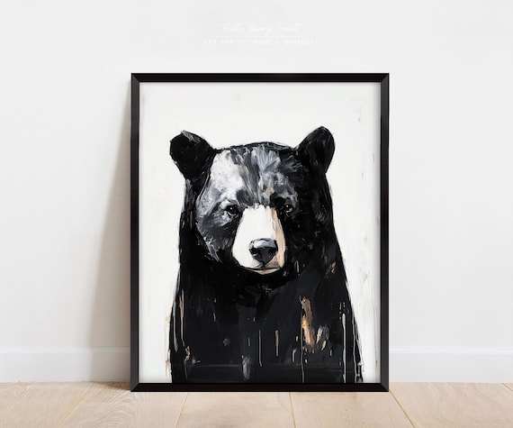 Black Bear Portrait White Background Bold Modern Cabin Wildlife Poster