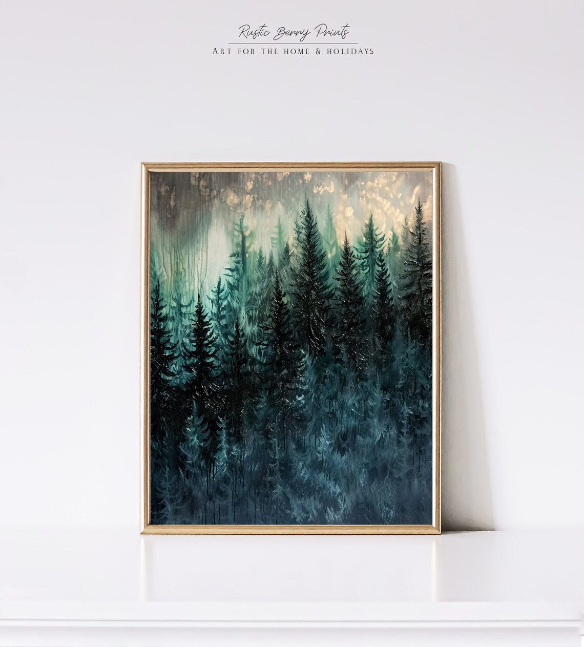 Vintage Moody Forest Landscape Oil Painting Wall Art Rustic Print Moody Pine Trees Forest Instant
