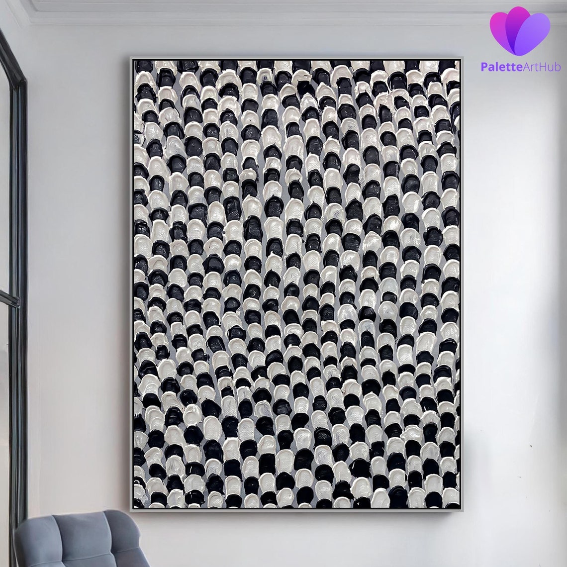 Black White Petal Rows Patterned Textured Modern Gallery Wall Art