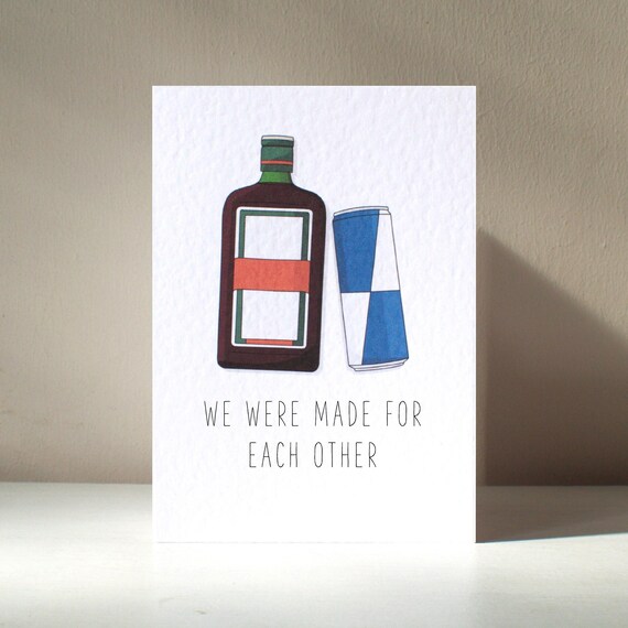 Made For Each Other A6 Personalised Jager Bomb Partners Couple Perfect Funny Alcohol Drinking Pun Birthday Anniversary Love Greeting Card