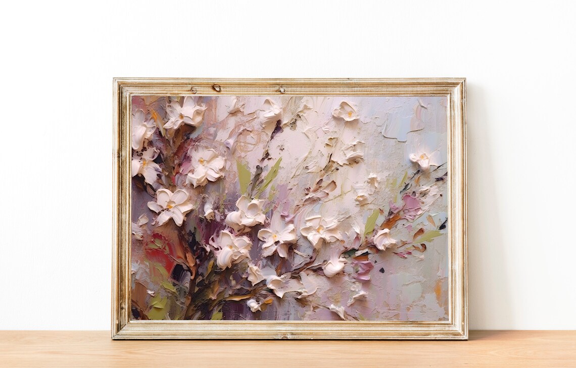 White Blossom Abstract Floral Painting Pastel Modern Art Poster - Image 5