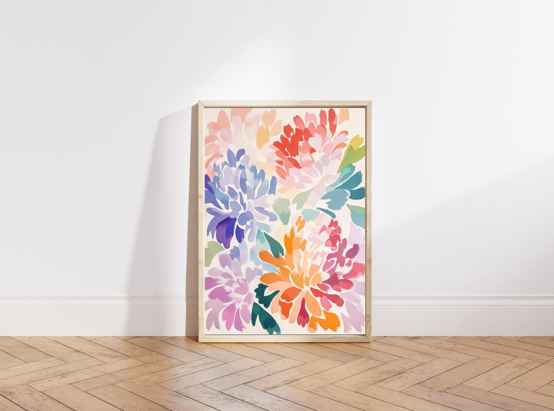 Painterly Dahlia Blooms Pink Orange Purple Watercolor Poster - Image 4