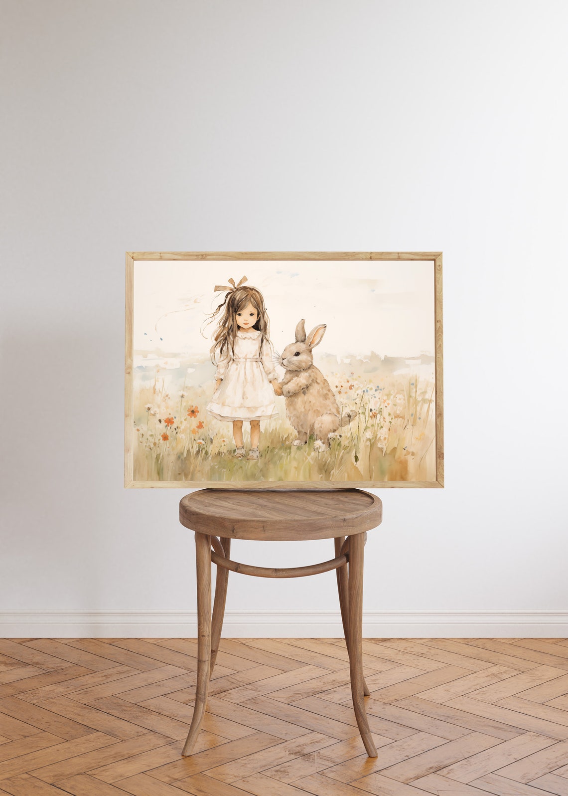 Little Girl with Bunny in a Wildflower Meadow Nursery Wall Art - Image 5