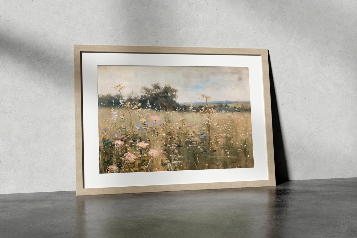 Wildflower Spring Field Landscape Art Print, Farmhouse - Image 3