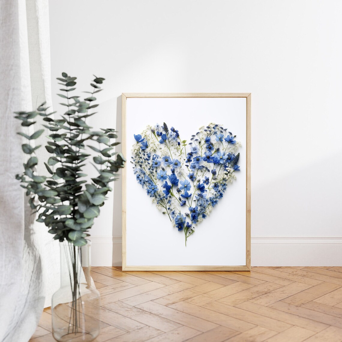 Blue Flower Heart Botanical Heart Art Print - Image 4