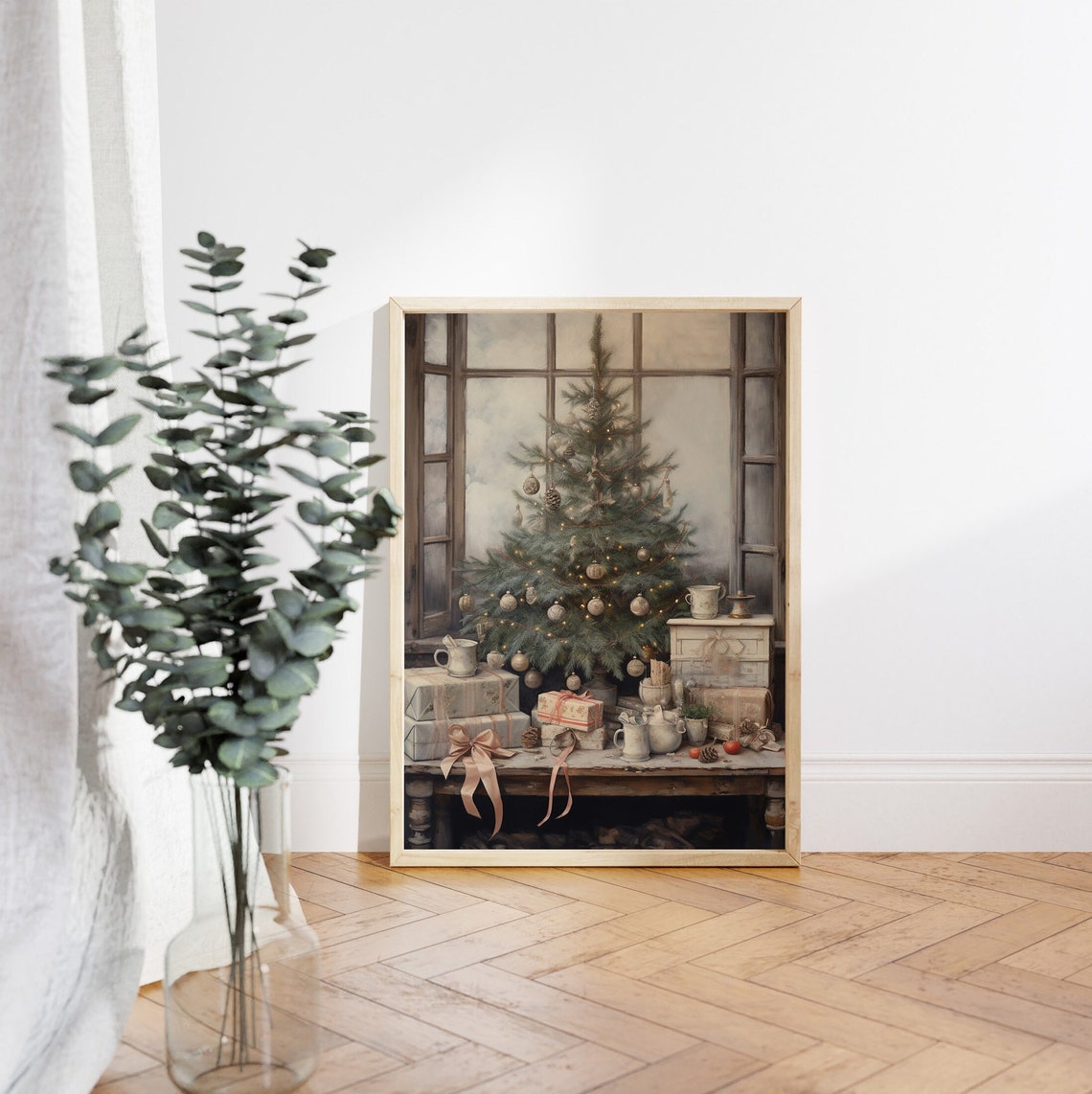 Christmas Tree by Tall Windows Neutral Holiday Still Life Poster - Image 4