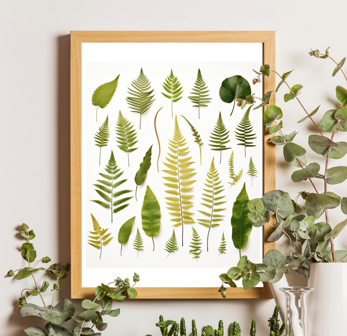 Fern Species Botanical Chart Green Leaves Vintage Study Poster