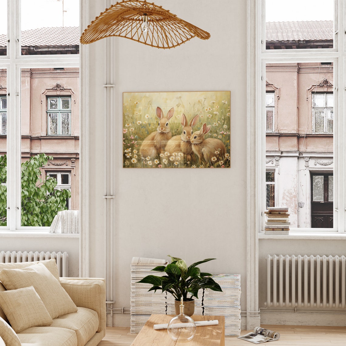 Cute Spring Bunny Rabbits Easter Wall Art Easter Nursery Print Bunny Print Farmhouse Decor Easter Nursery Bunny Art Print - Image 4