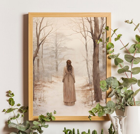 Woman In The Bare Winter Woods Vintage Landscape Artwork Poster
