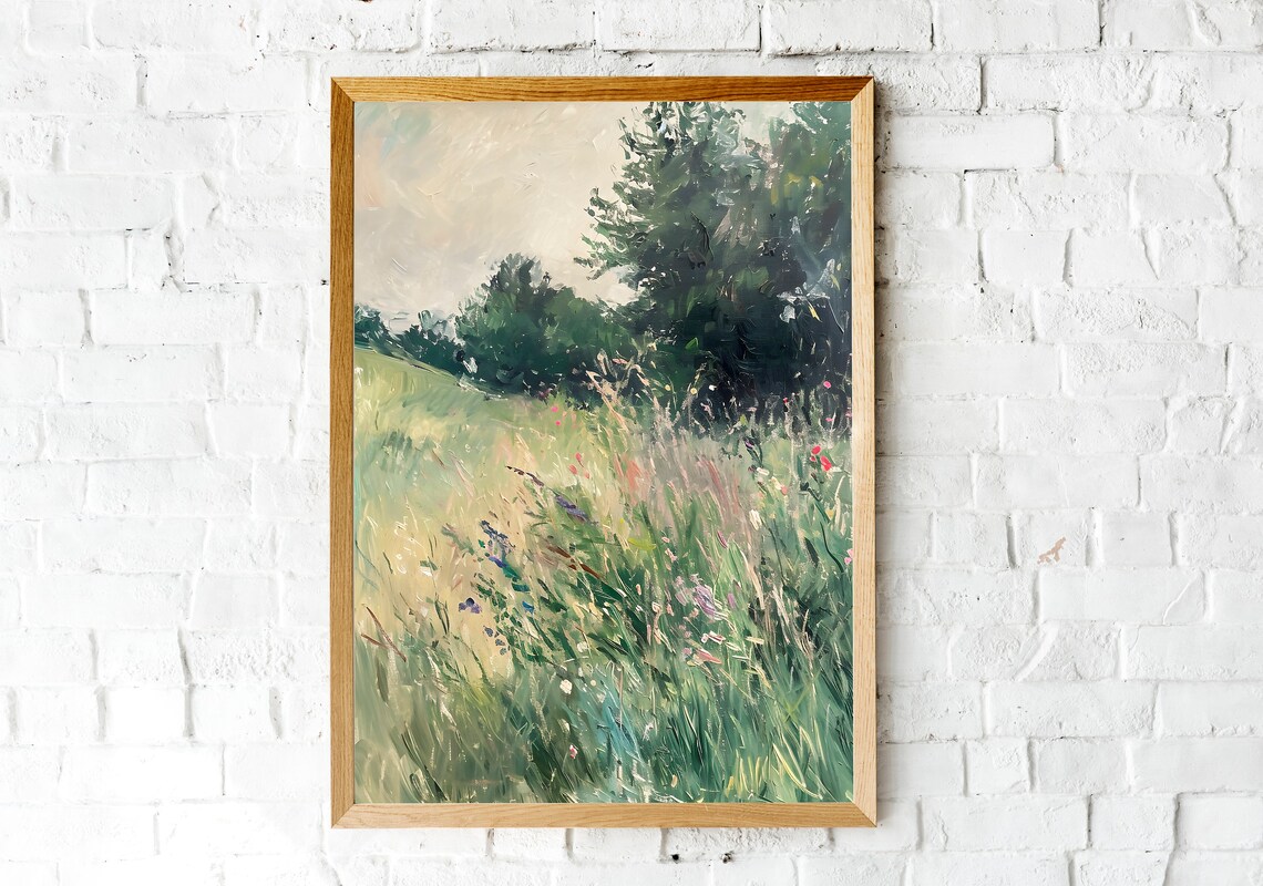Spring Scenery Landscape Painting Meadow Grasses Wildflowers Art Poster - Image 2