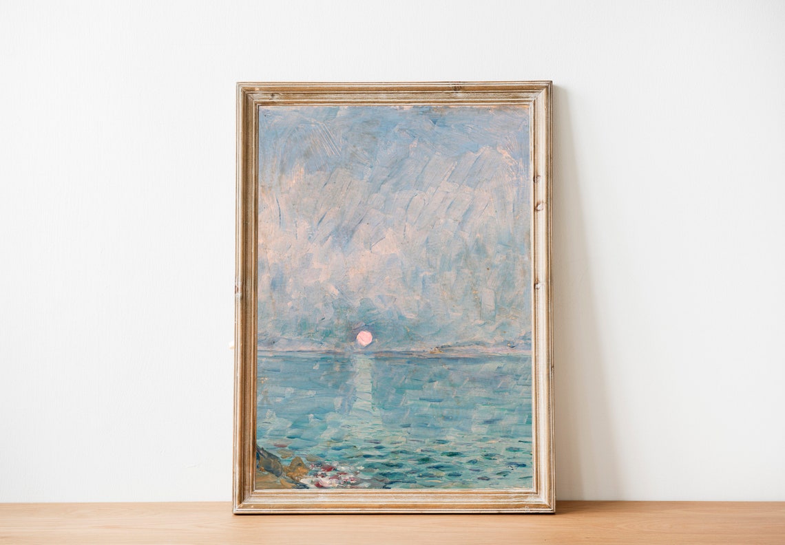 Moonrise Over Calm Sea Blue Impressionist Seascape Painting Poster - Image 5