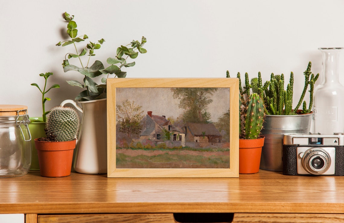 Rustic Village Cottages Thatched Roofs Impressionist Painting Poster - Image 2