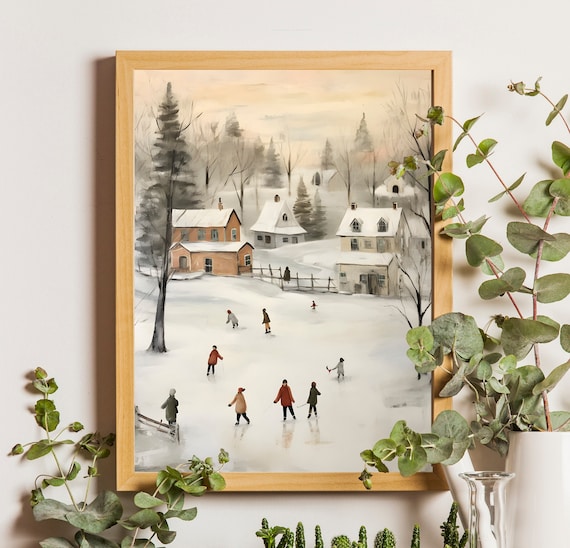Christmas Village Ice Skating Holiday Poster