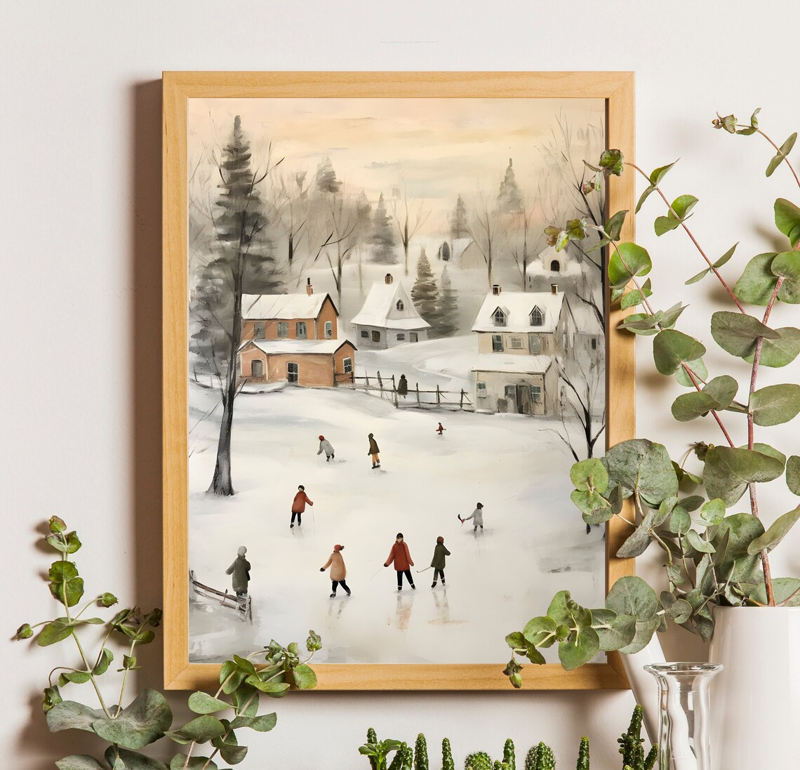 Christmas Village Ice Skating Holiday Poster