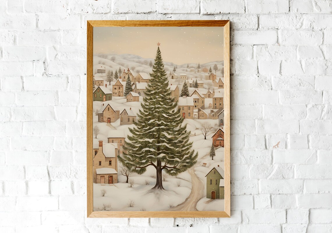 Vintage Christmas Town Art Print, Cottagecore Decor - Image 2