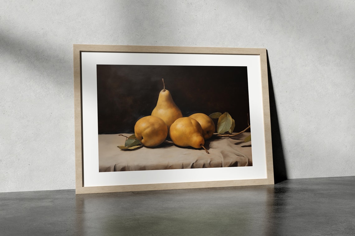 Golden Pears Moody Still Life Fruit Painting Kitchen Wall Art - Image 3