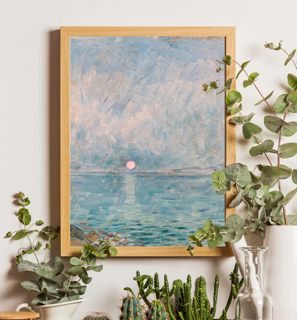 Moonrise Over Calm Sea Blue Impressionist Seascape Painting Poster - Image 3