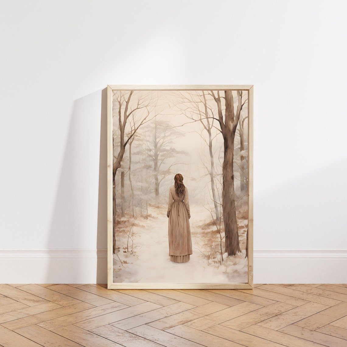 Woman In The Bare Winter Woods Vintage Landscape Artwork Poster - Image 4