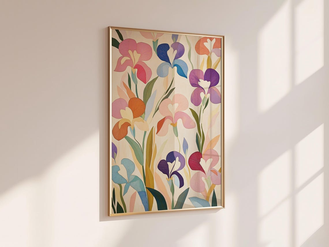 Colorful Iris Flowers Stylized Botanical Illustration Poster - Image 6