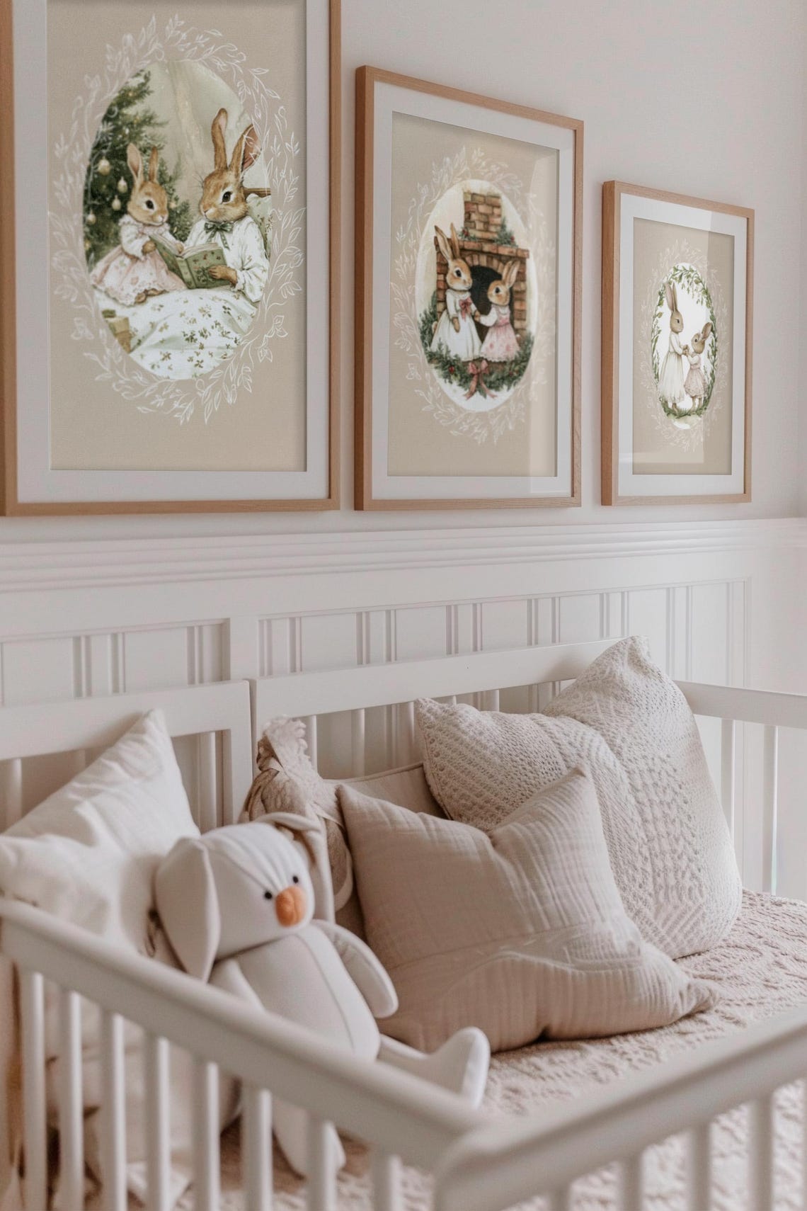 Two Bunny Sisters by a Brick Fireplace with Christmas Garland Poster - Image 2