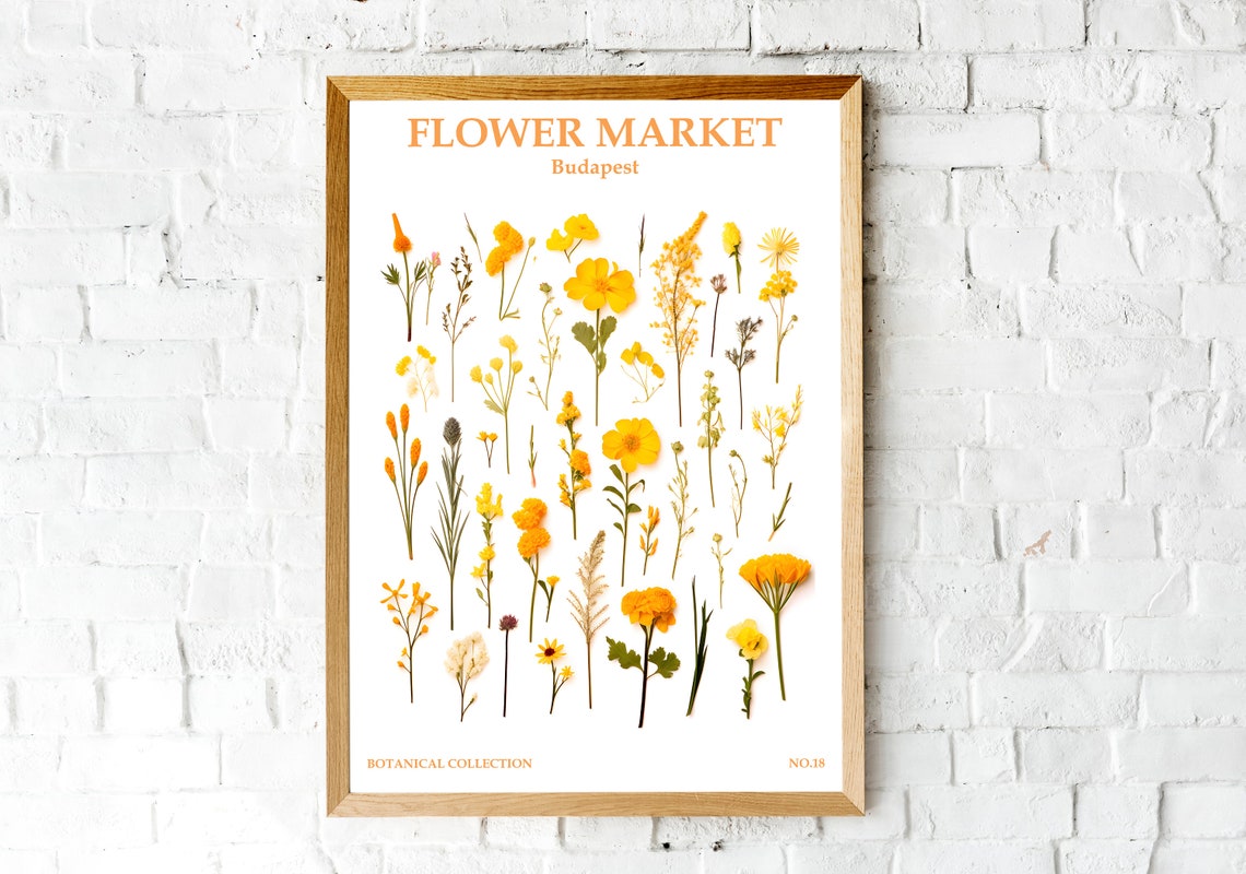 Budapest Flower Market Yellow Pressed Wildflower Botanical Poster - Image 2