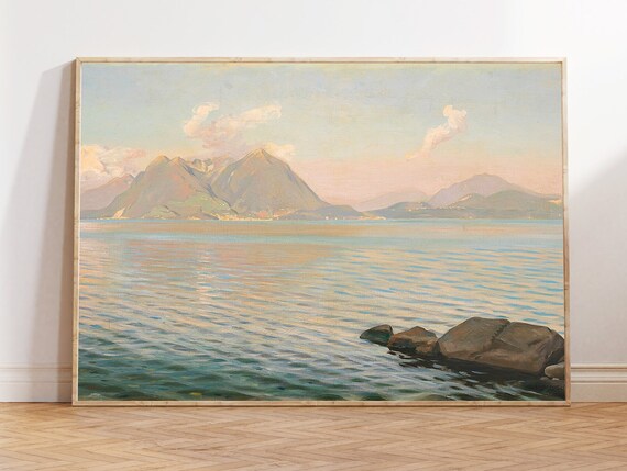 Mountain Lake Print Vintage Lake Painting Soft Tonal Wall Art Lake Painting Vintage Lake House Art Landscape