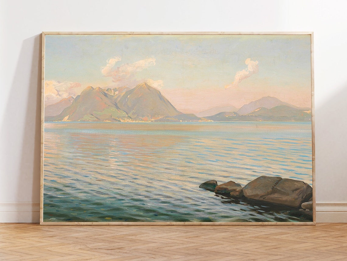 Mountain Lake Print Vintage Lake Painting Soft Tonal Wall Art Lake Painting Vintage Lake House Art Landscape
