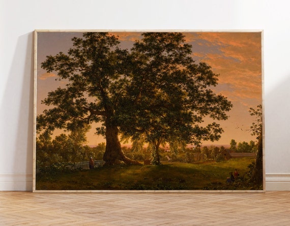 Landscape Oil Painting Oak Tree Painting Wall Art Vintage Print Vintage Landscape Print Rustic Print Tree Landscape