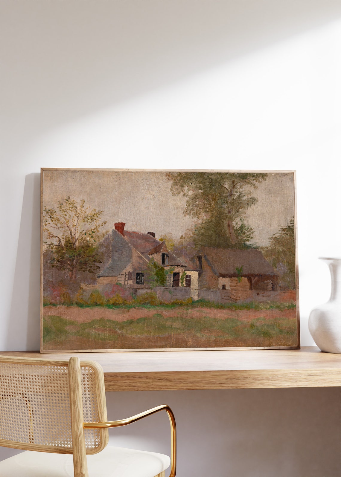 Rustic Village Cottages Thatched Roofs Impressionist Painting Poster - Image 6