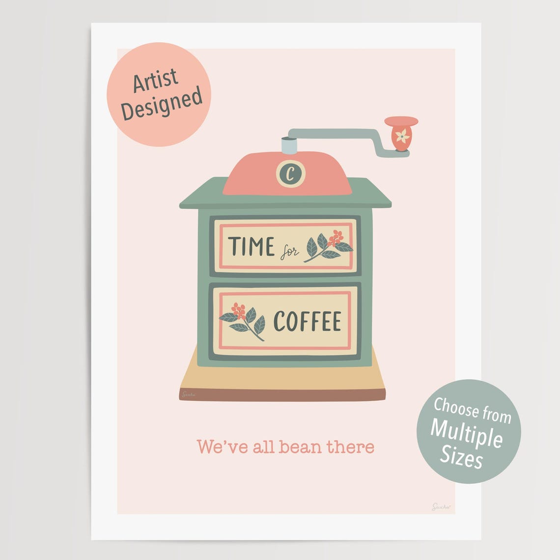 Coffee Quote Art Print, Hand Drawn Retro Coffee Grinder - Image 3