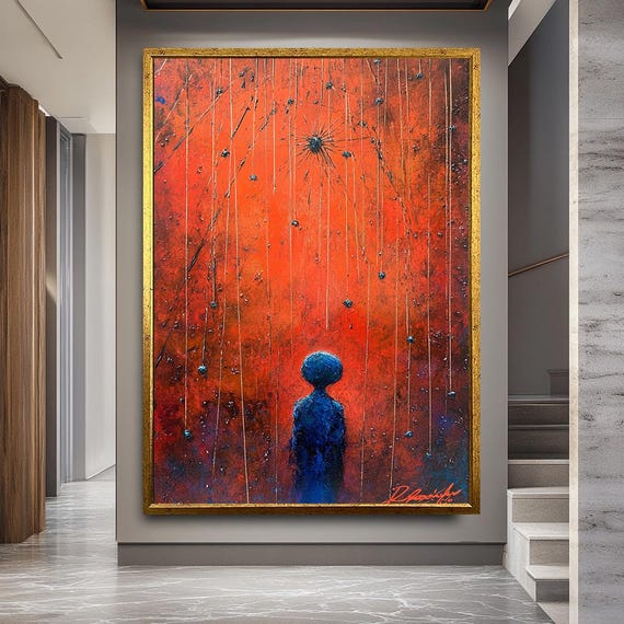 Cosmic Abstract Figure Art Print Surreal Red Blue Canvas
