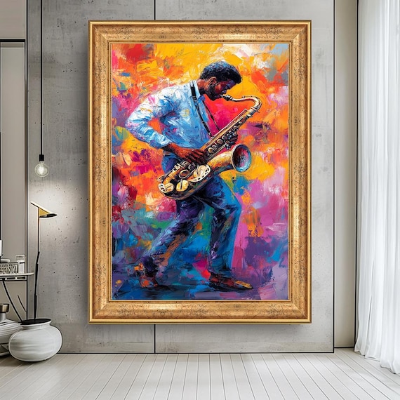 Colorful Expressionist Jazz Saxophonist Painting Music Lover Gift Poster