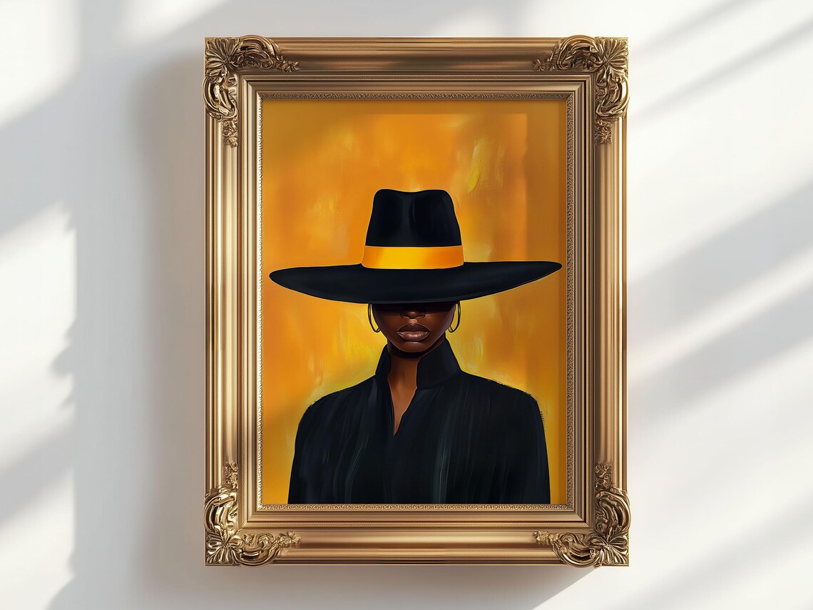 Golden Hour Wide Brim Hat Woman Portrait Painting Art Poster