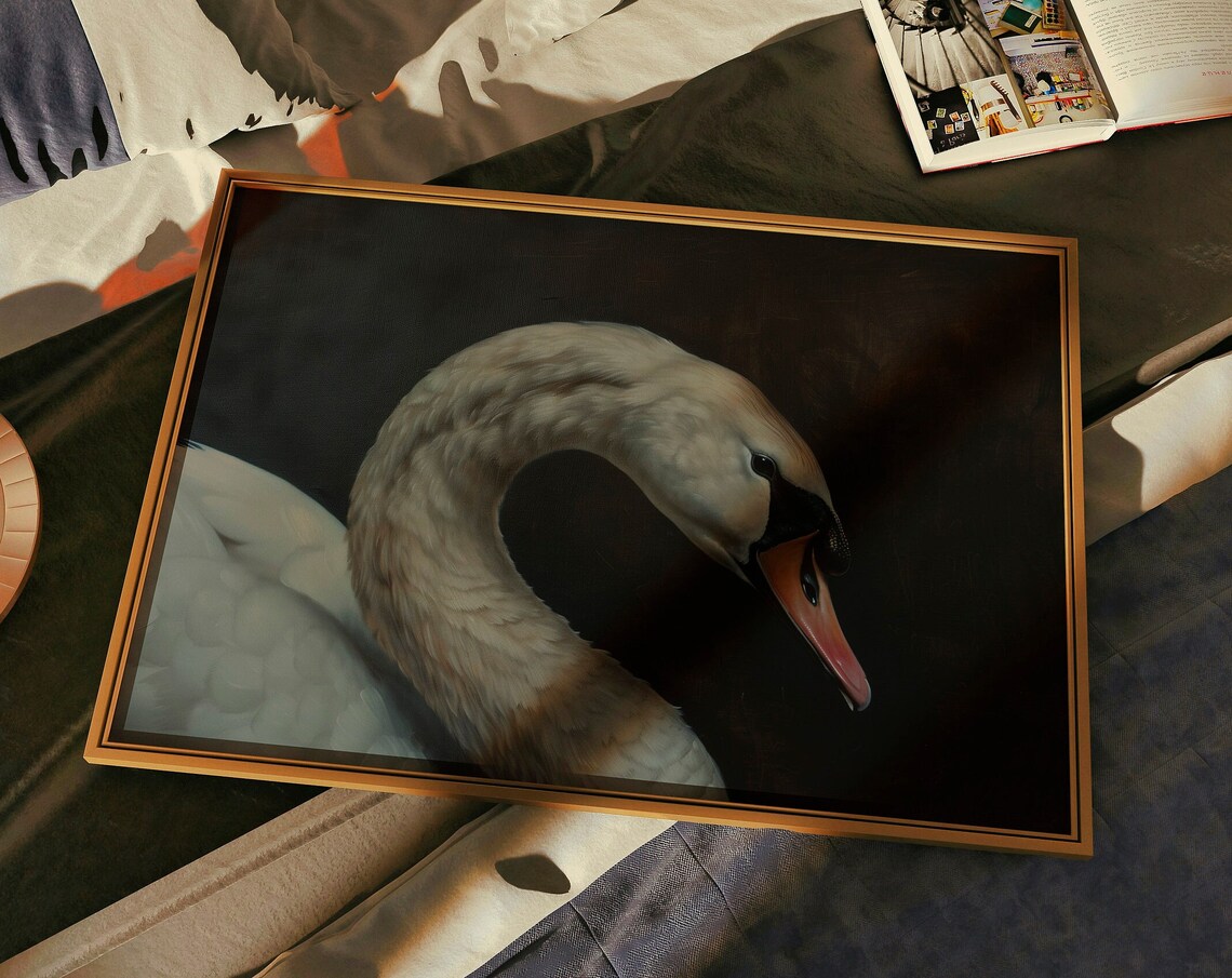 Dramatic Swan Neck Portrait on Black Dark Academia Painting Poster