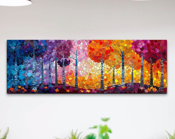 Tree Wall Art Colorful Forest Painting Colorful Trees Forest Colorful Jungle Home Decor Ready To Hang Panoramic