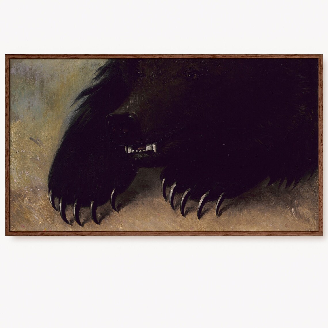 Dark Brown Bear Close Up Vintage Wildlife Oil Painting Poster