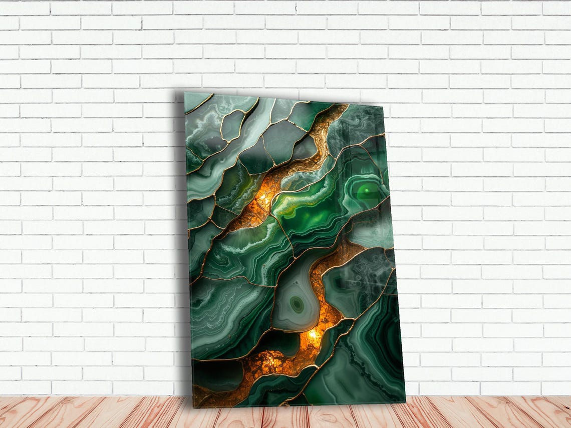 Emerald Marble Gold Veins Poster Green Luxury Abstract Stone Art