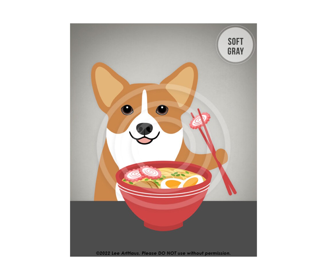 Corgi Eating Ramen Noodles With Red Chopsticks Funny Dog Poster - Image 3