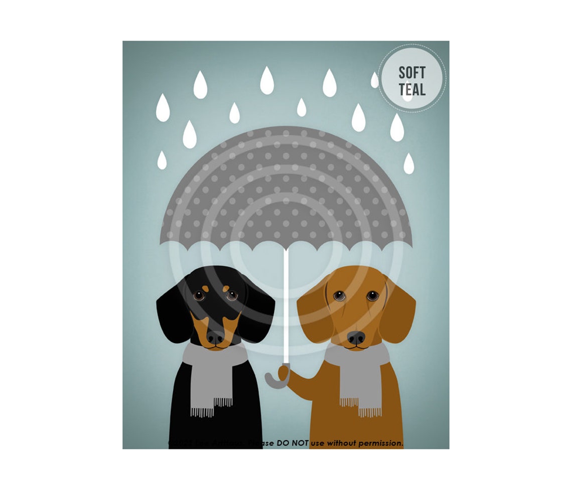 Two Dachshunds Sharing Umbrella in the Rain With Scarves Poster - Image 4