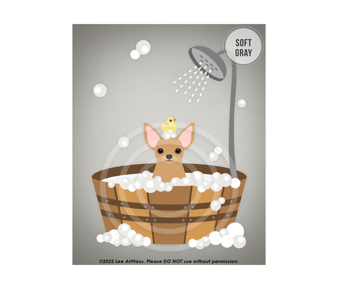 220dp Bath Wall Decor Chihuahua Dog In Wooden Bathtub Wall Art Chihuahua Gifts Funny Dog Drawing Dog Decor Art For Bathroom - Image 3