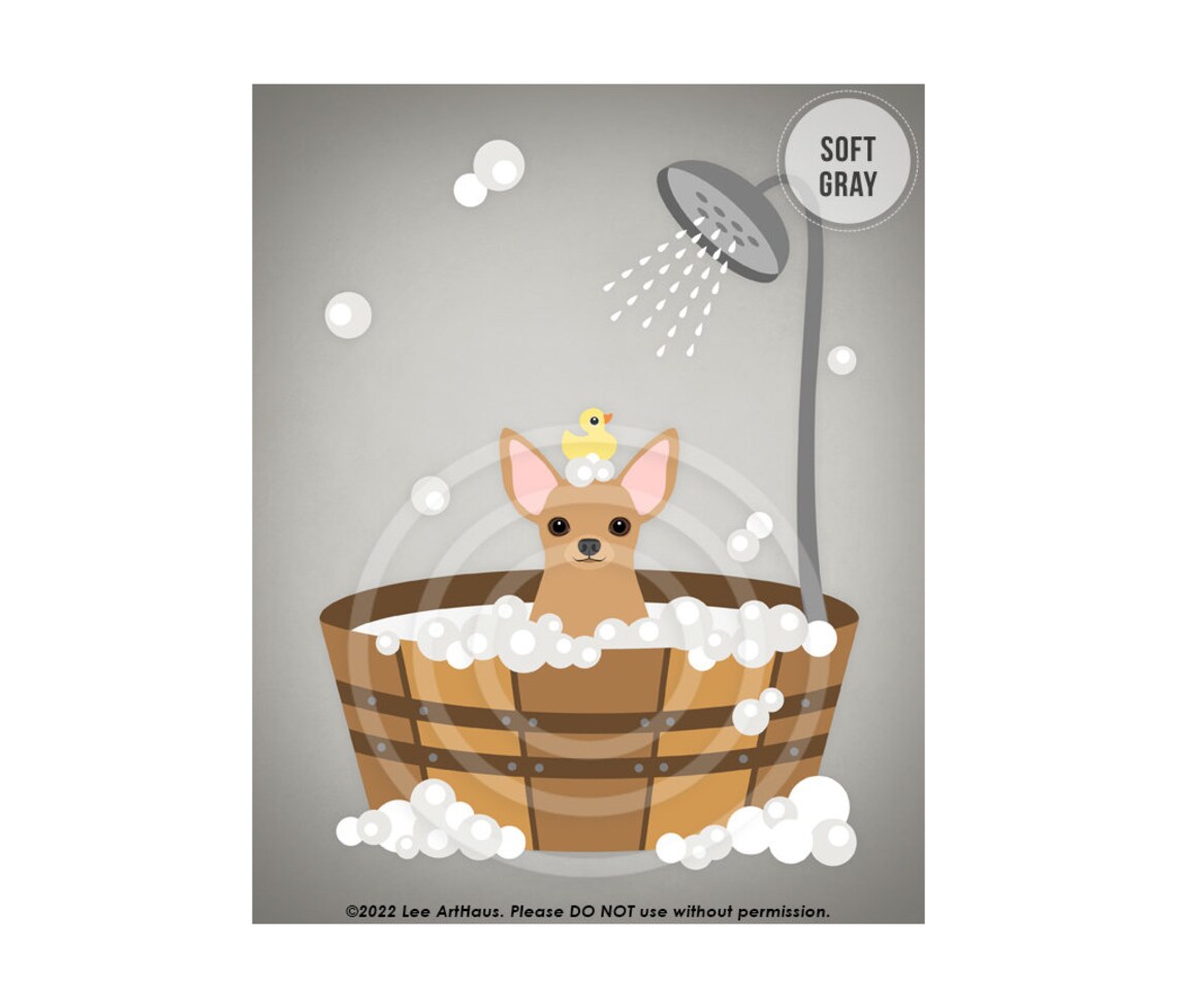 Chihuahua In Wooden Tub Shower Bath With Rubber Duck Funny Dog Poster - Image 3