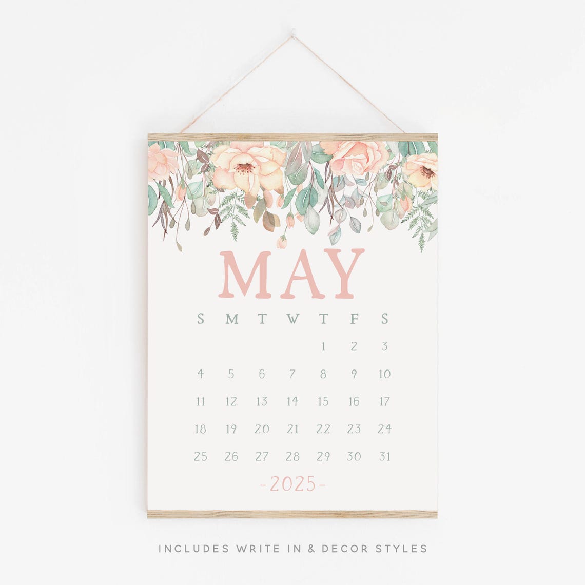 May 2025 Calendar Boho Floral Garland Spring Monthly Planner Print - Image 2