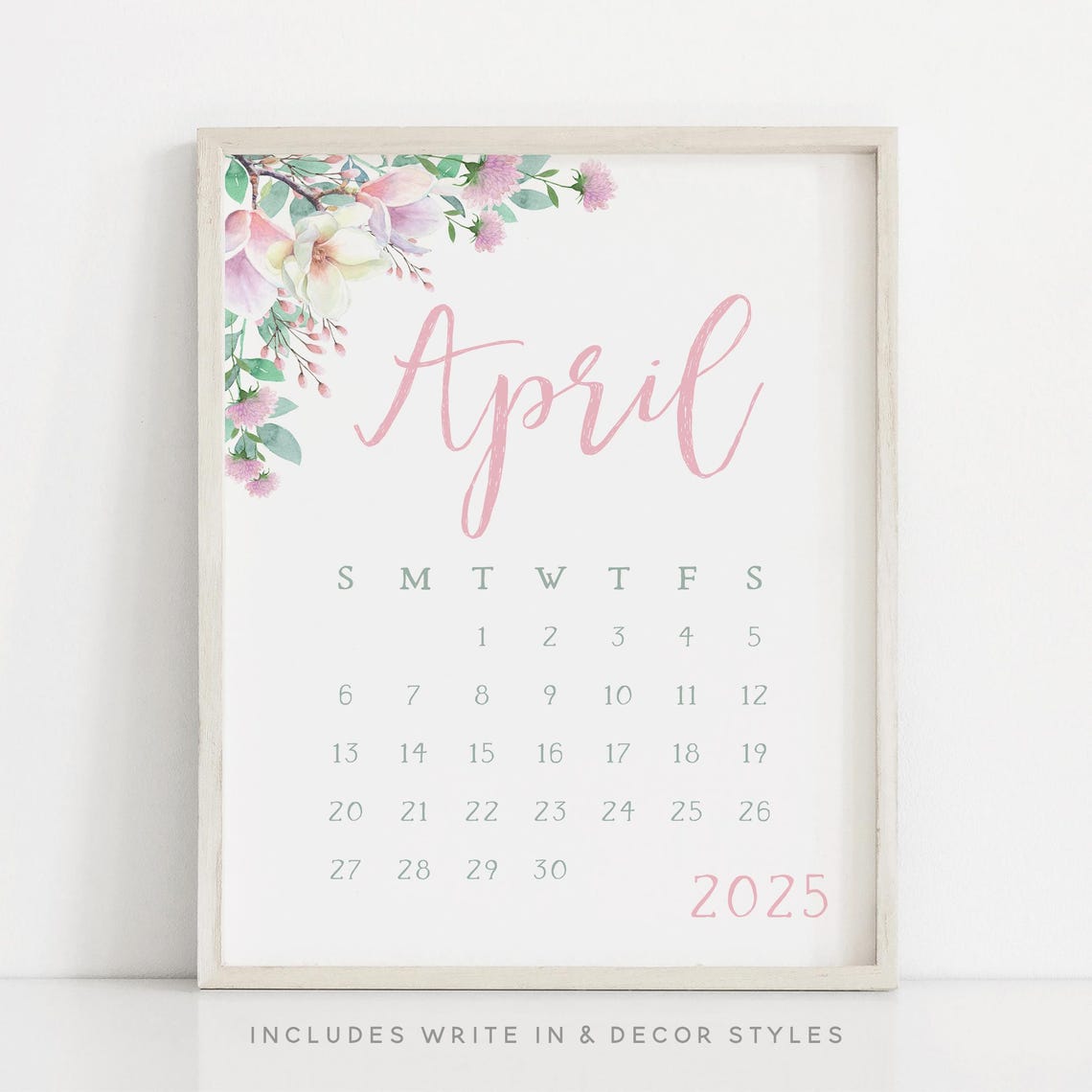 April 2025 Calendar Pink Floral Corner Spring Monthly Planner Wall Art - Image 3