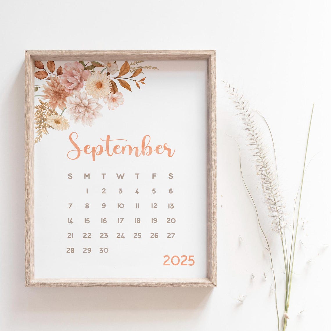 September 2025 Calendar Blush Dahlias Warm Fall Florals Planner - Image 5