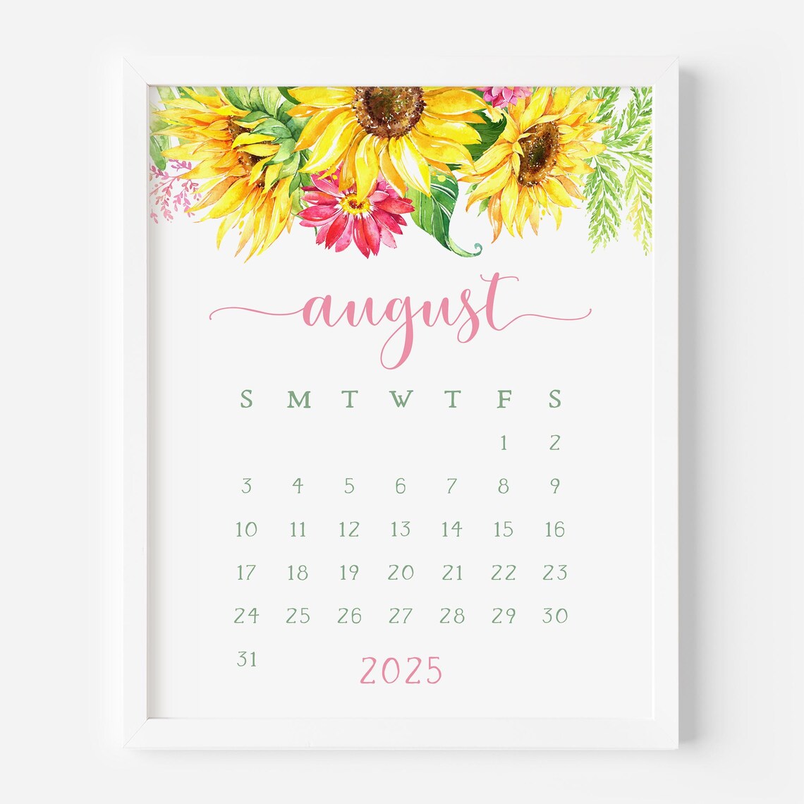August 2025 Calendar Bright Sunflowers Pink Daisies Monthly Planner - Image 5
