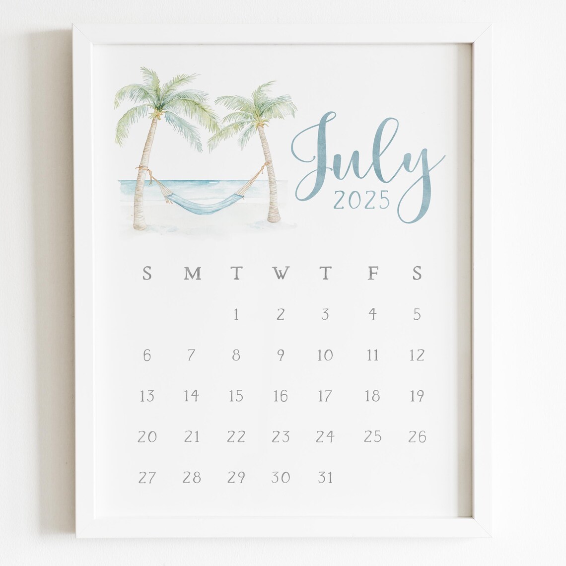 July 2025 Calendar Beach Palm Trees Hammock Coastal Planner Print - Image 5
