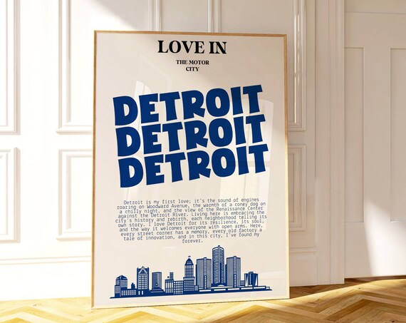 Detroit Custom Cityscape Travel Poster Art Print