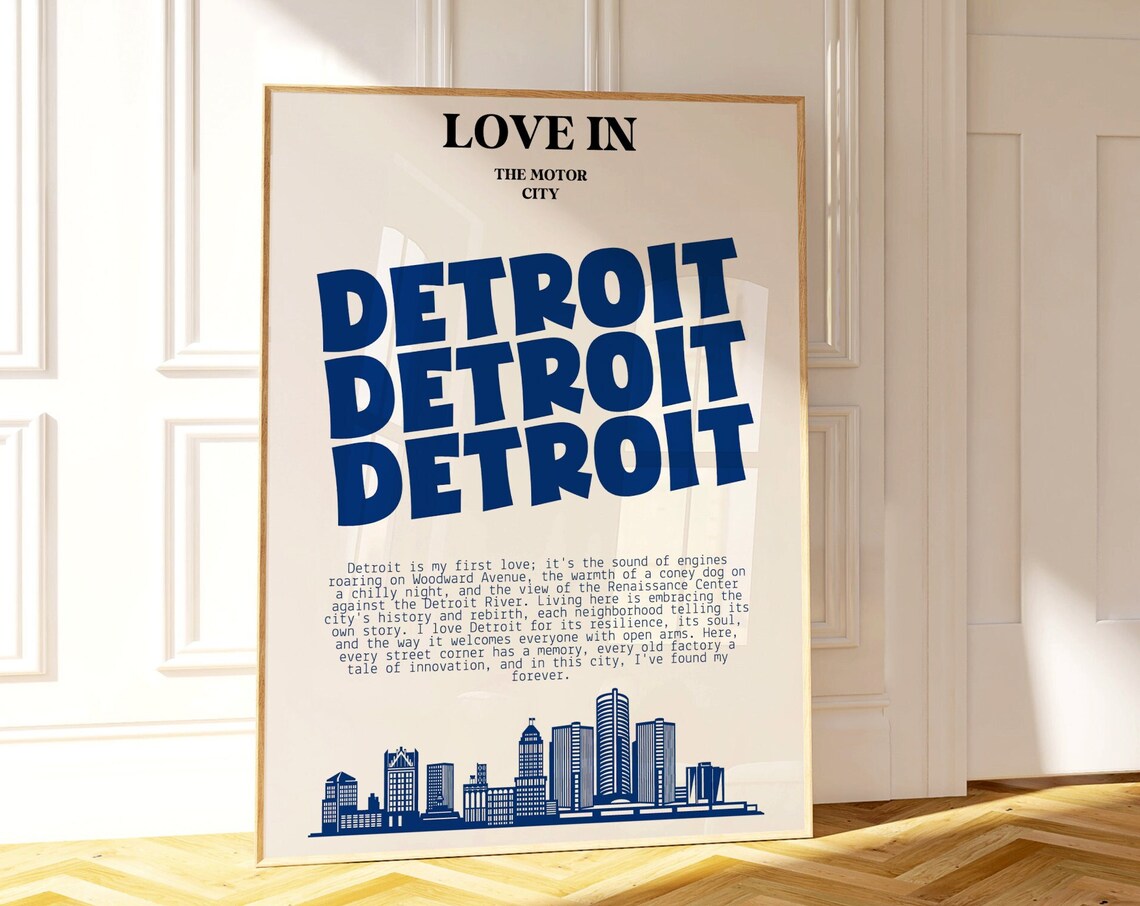 Detroit Custom Cityscape Travel Poster Art Print
