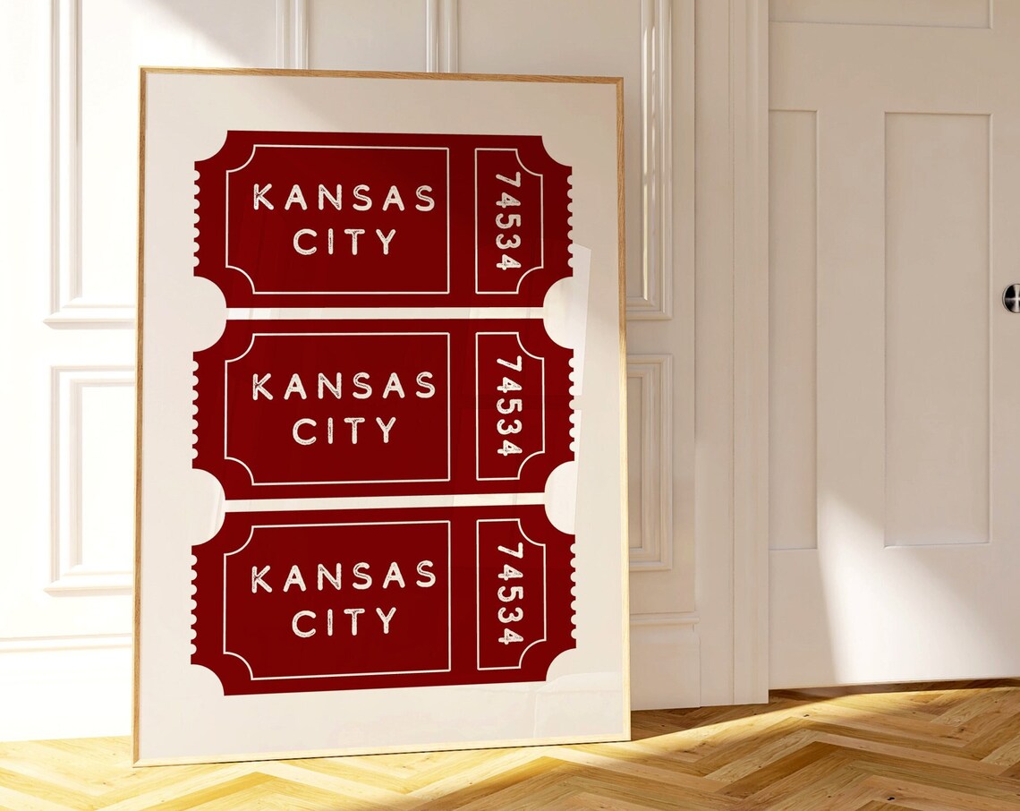 Kansas City Dark Red Retro Ticket Stub Set of Three Wall Decor Poster