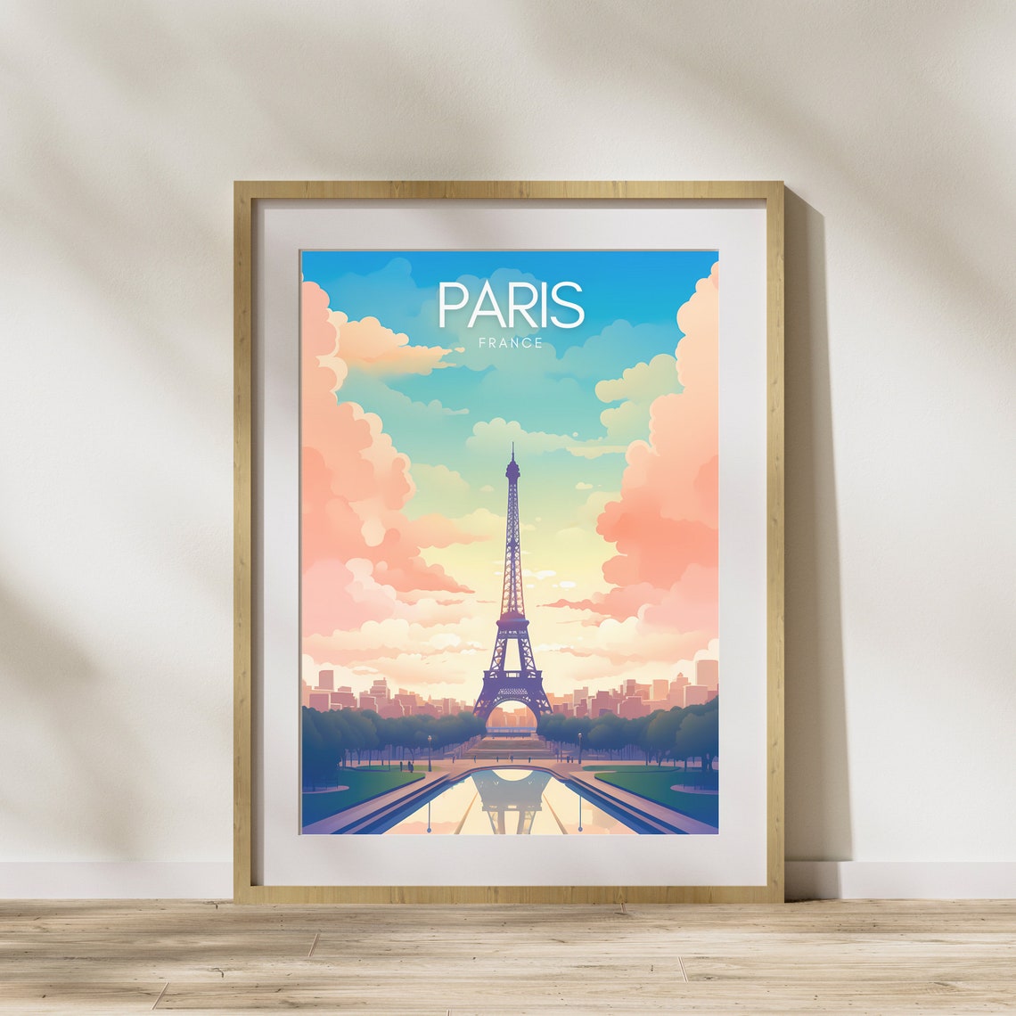 Paris France Eiffel Tower Sunset Pink Clouds City Travel Poster - Image 2